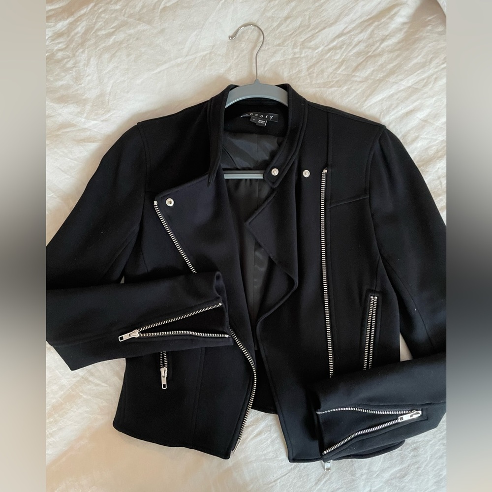 Cropped theory jacket with zipper details